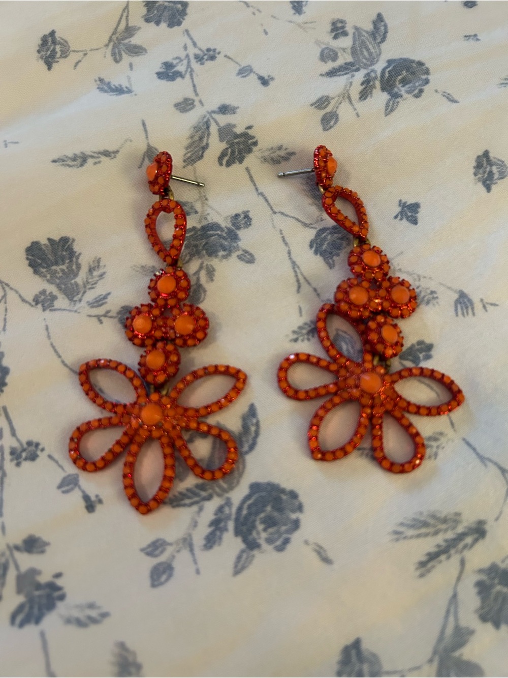J. Crew Orange Floral Crystal Drop Earrings